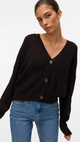 VERO MODA VMLEA v-neck cuff cardigan in black - Image 5
