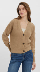 VERO MODA VMLEA v-neck cuff cardigan in nomad - Image 1