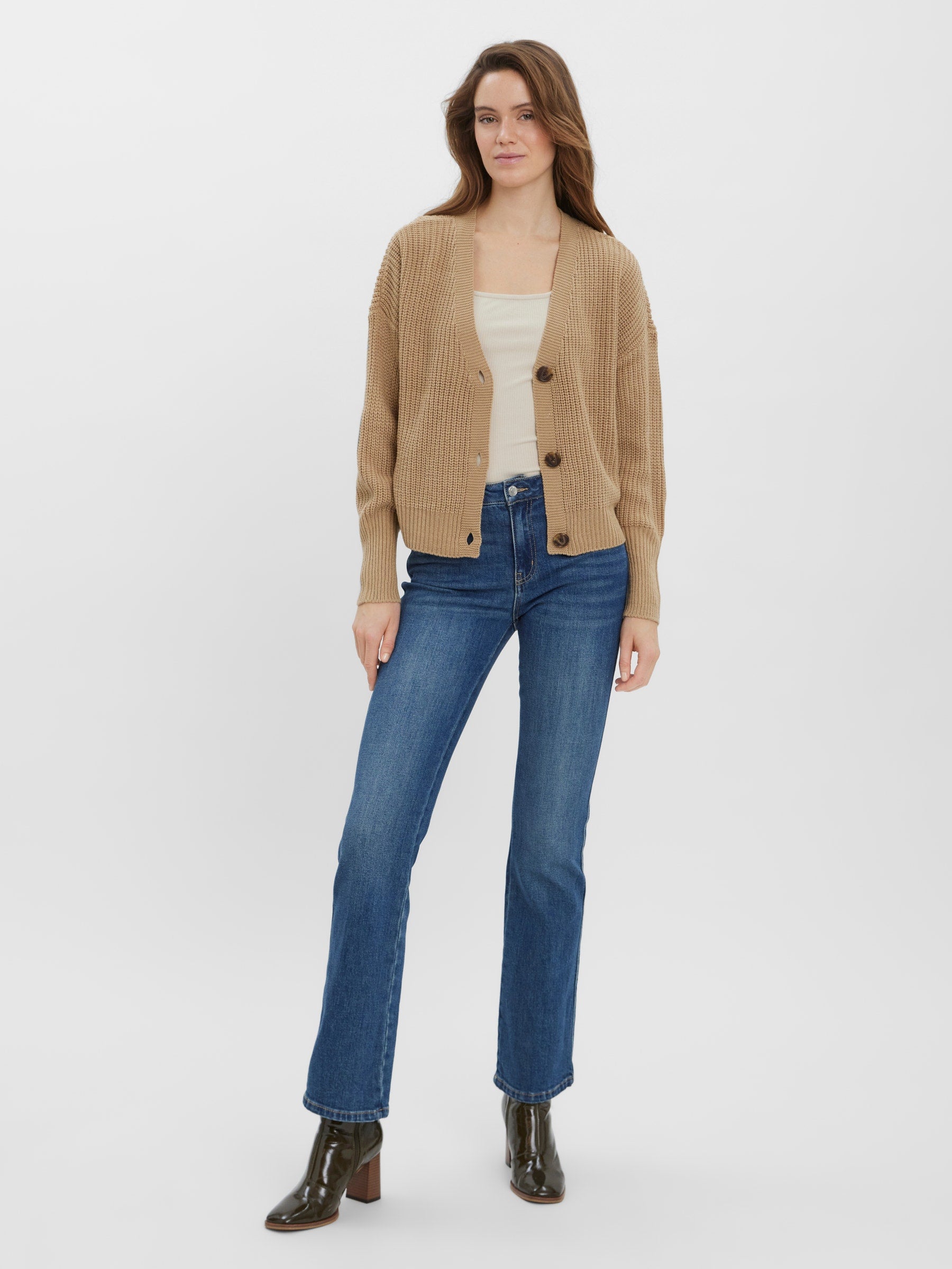 VERO MODA VMLEA v-neck cuff cardigan in nomad - Image 4