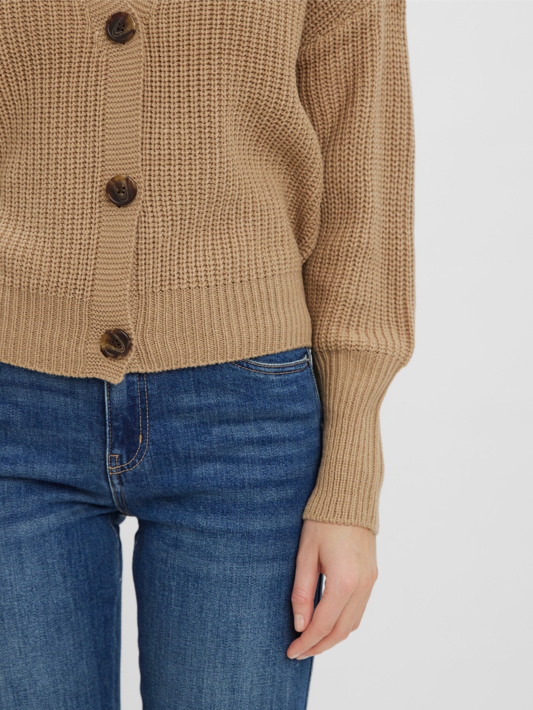 VERO MODA VMLEA v-neck cuff cardigan in nomad - Image 5
