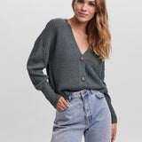 VERO MODA VMLEA v-neck cuff cardigan in balsam green - Image 1