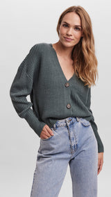VERO MODA VMLEA v-neck cuff cardigan in balsam green - Image 1