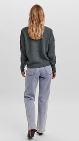 VERO MODA VMLEA v-neck cuff cardigan in balsam green - Image 2