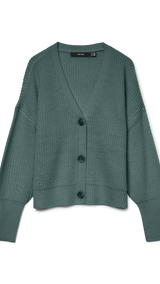VERO MODA VMLEA v-neck cuff cardigan in balsam green - Image 4