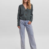 VERO MODA VMLEA v-neck cuff cardigan in balsam green - Image 5