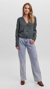 VERO MODA VMLEA v-neck cuff cardigan in balsam green - Image 5