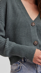 VERO MODA VMLEA v-neck cuff cardigan in balsam green - Image 6