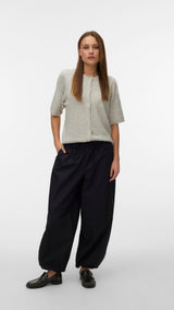 VERO MODA VMLEFILE 2/4 o-neck pearl cardigan in light grey melange - Image 1