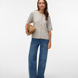 VERO MODA VMLEFILE 2/4 o-neck pearl cardigan in pumice stone melange - Image 1