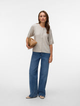 VERO MODA VMLEFILE 2/4 o-neck pearl cardigan in pumice stone melange
