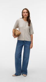 VERO MODA VMLEFILE 2/4 o-neck pearl cardigan in pumice stone melange - Image 1