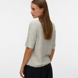 VERO MODA VMLEFILE 2/4 o-neck pearl cardigan in light grey melange - Image 2