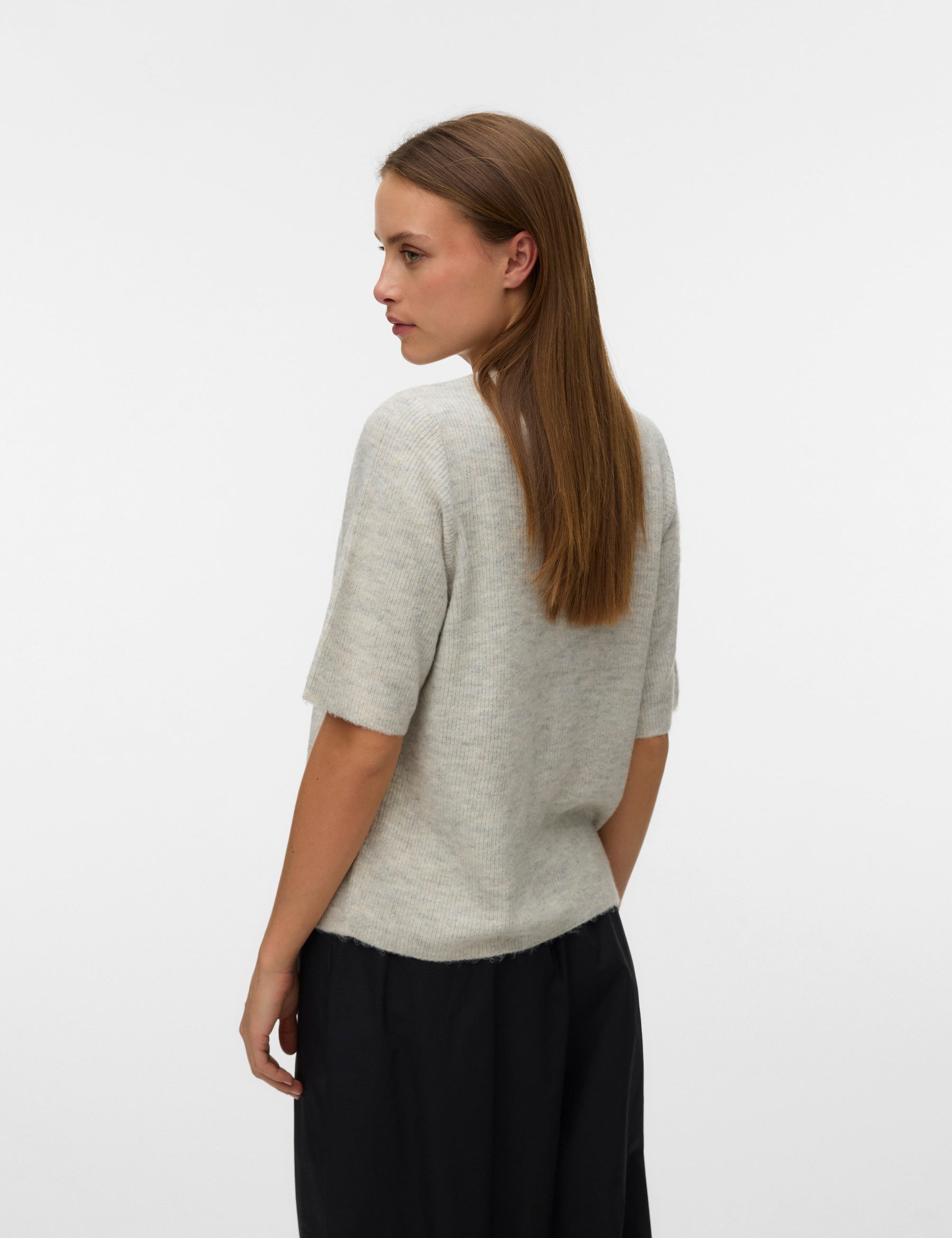 VERO MODA VMLEFILE 2/4 o-neck pearl cardigan in light grey melange - Image 2