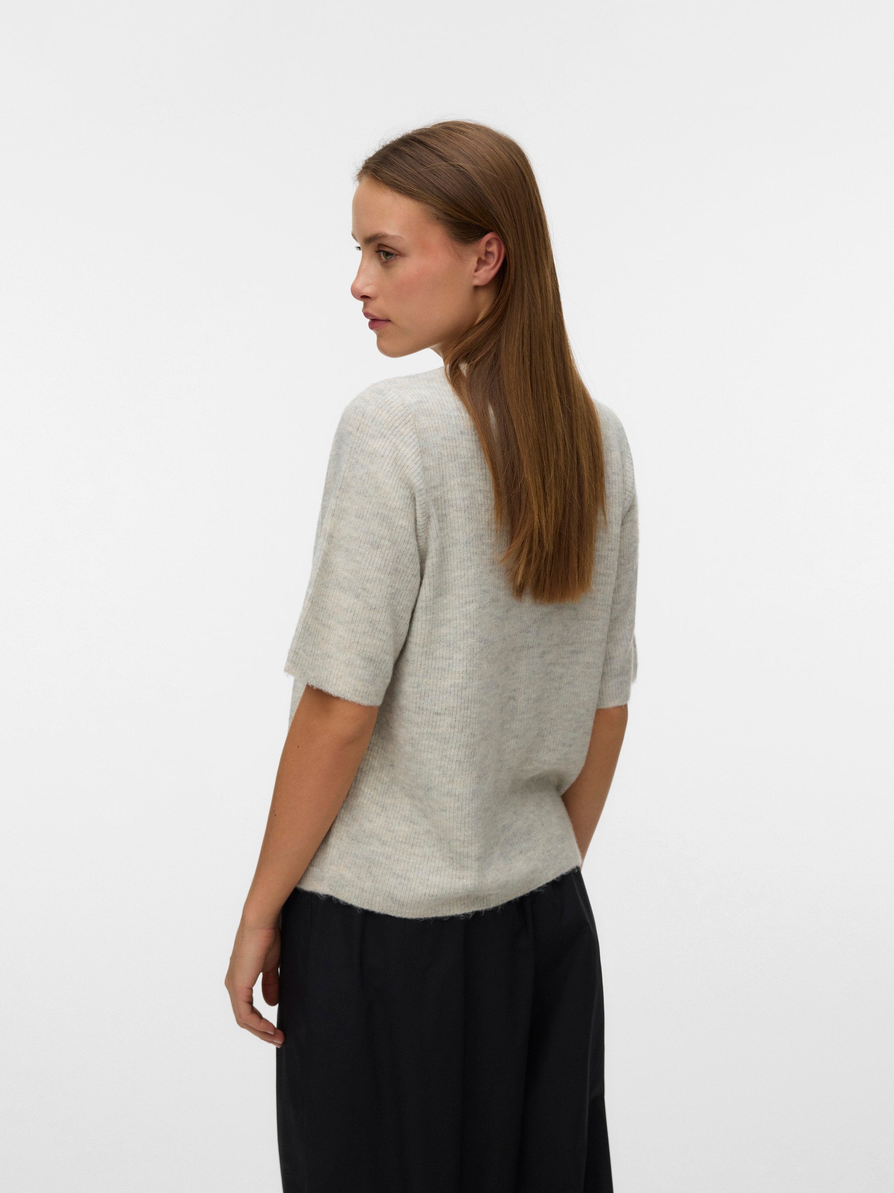 VERO MODA VMLEFILE 2/4 o-neck pearl cardigan in light grey melange - Image 2