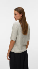 VERO MODA VMLEFILE 2/4 o-neck pearl cardigan in light grey melange - Image 2