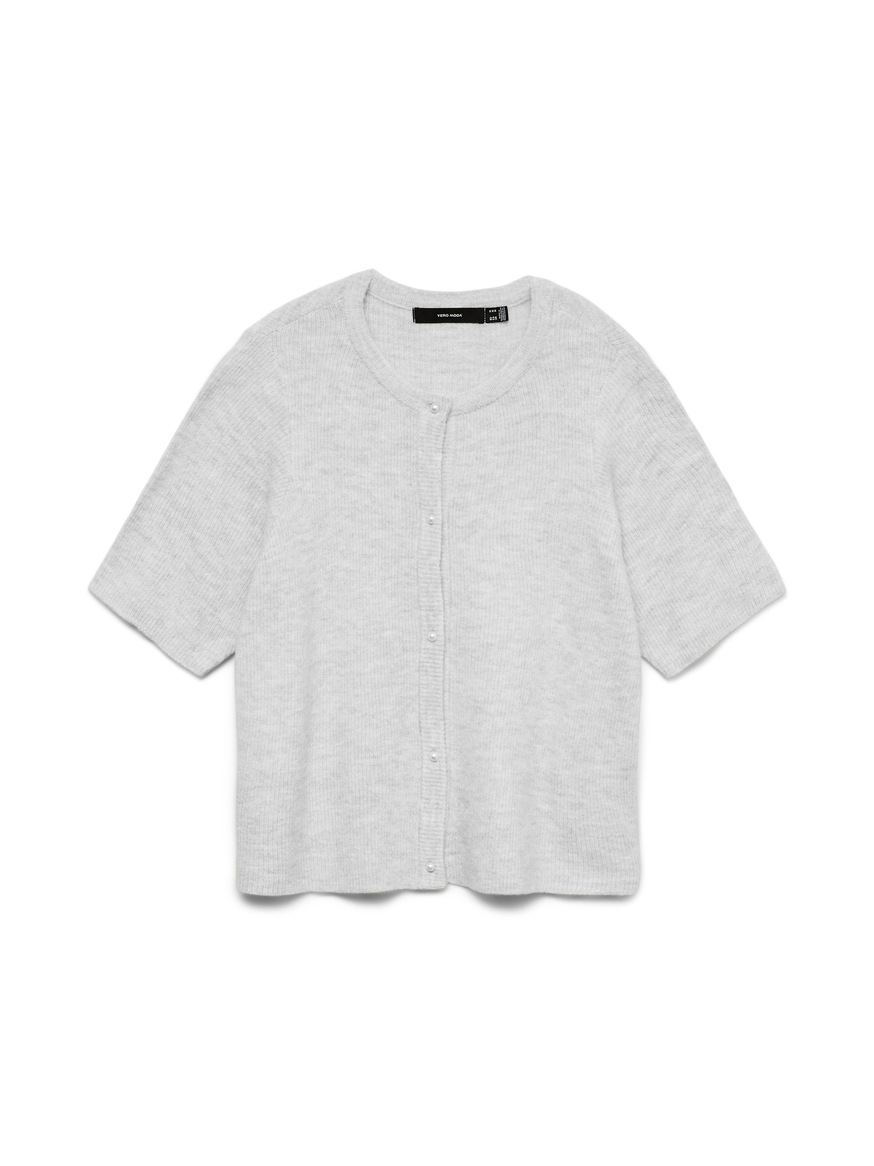VERO MODA VMLEFILE 2/4 o-neck pearl cardigan in light grey melange - Image 3