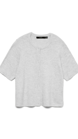 VERO MODA VMLEFILE 2/4 o-neck pearl cardigan in light grey melange - Image 3