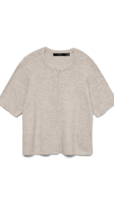 VERO MODA VMLEFILE 2/4 o-neck pearl cardigan in pumice stone melange - Image 3