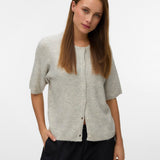 VERO MODA VMLEFILE 2/4 o-neck pearl cardigan in light grey melange - Image 4