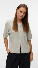 VERO MODA VMLEFILE 2/4 o-neck pearl cardigan in light grey melange - Image 4