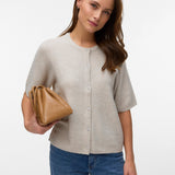 VERO MODA VMLEFILE 2/4 o-neck pearl cardigan in pumice stone melange - Image 4