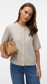 VERO MODA VMLEFILE 2/4 o-neck pearl cardigan in pumice stone melange - Image 4