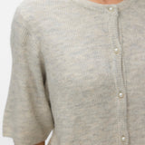 VERO MODA VMLEFILE 2/4 o-neck pearl cardigan in light grey melange - Image 5