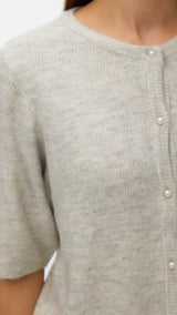 VERO MODA VMLEFILE 2/4 o-neck pearl cardigan in light grey melange - Image 5