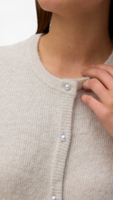 VERO MODA VMLEFILE 2/4 o-neck pearl cardigan in pumice stone melange - Image 5