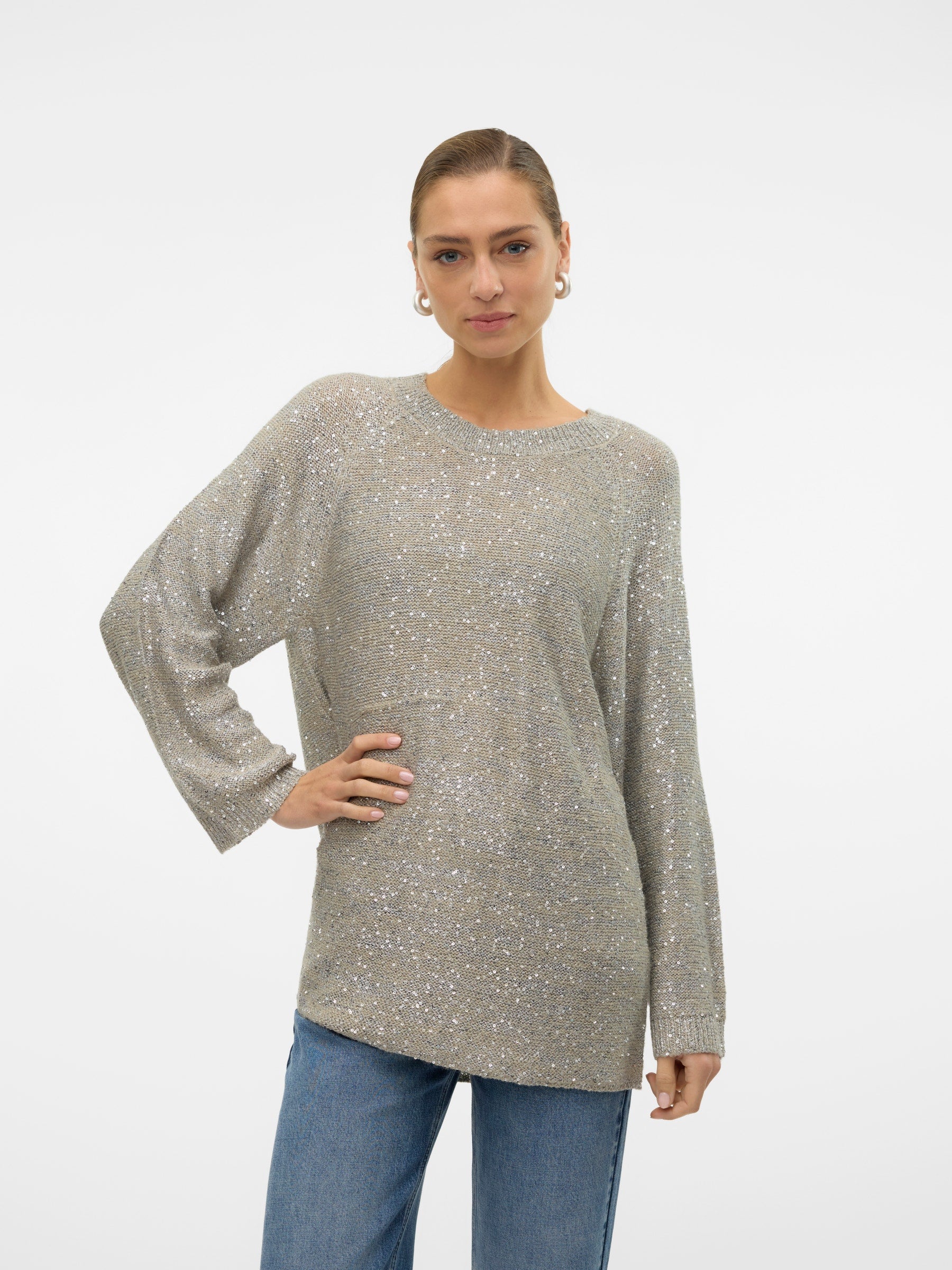 VERO MODA VMLEILANI new o-neck long pull. in griffin - Image 1