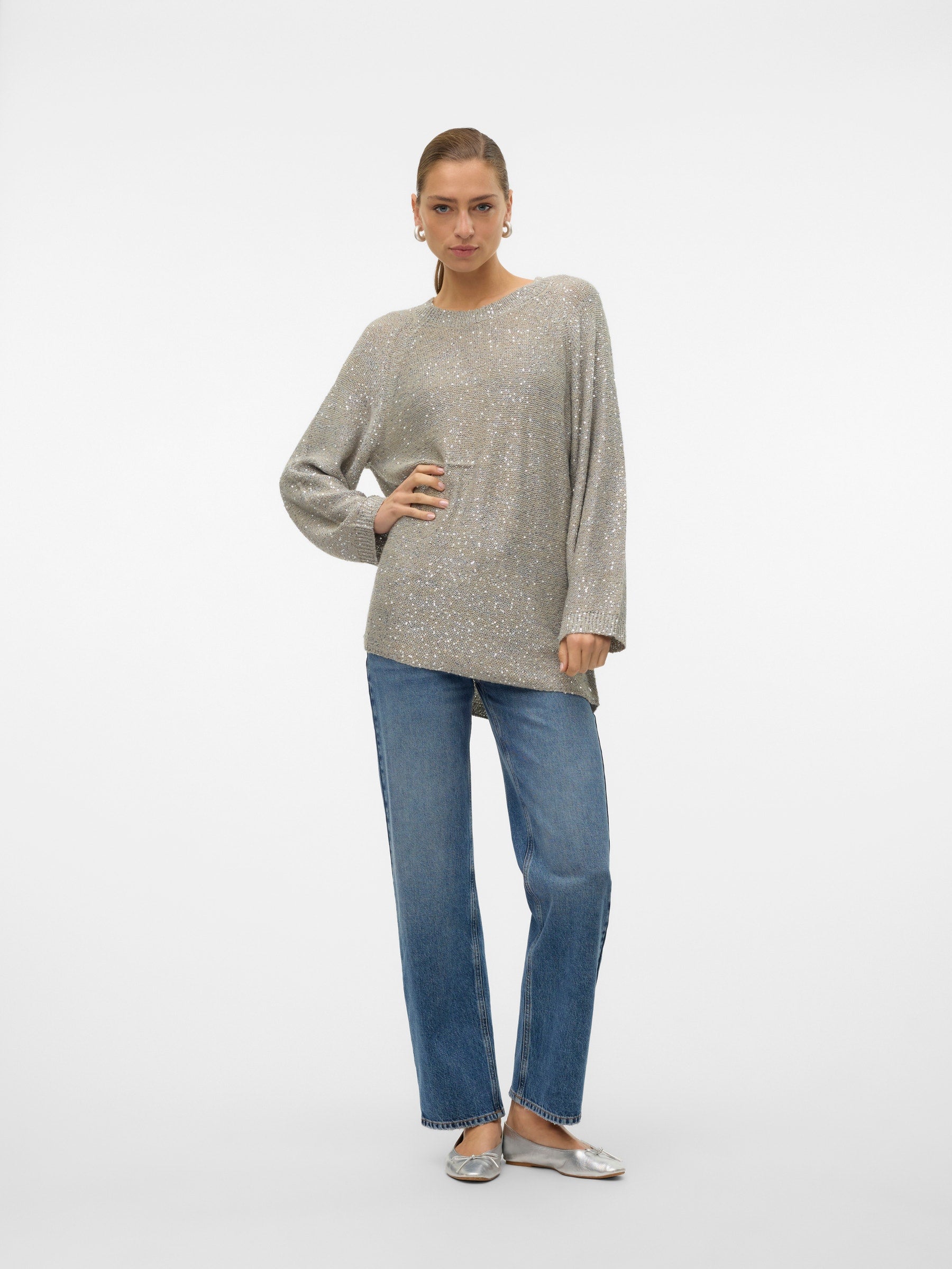 VERO MODA VMLEILANI new o-neck long pull. in griffin - Image 4