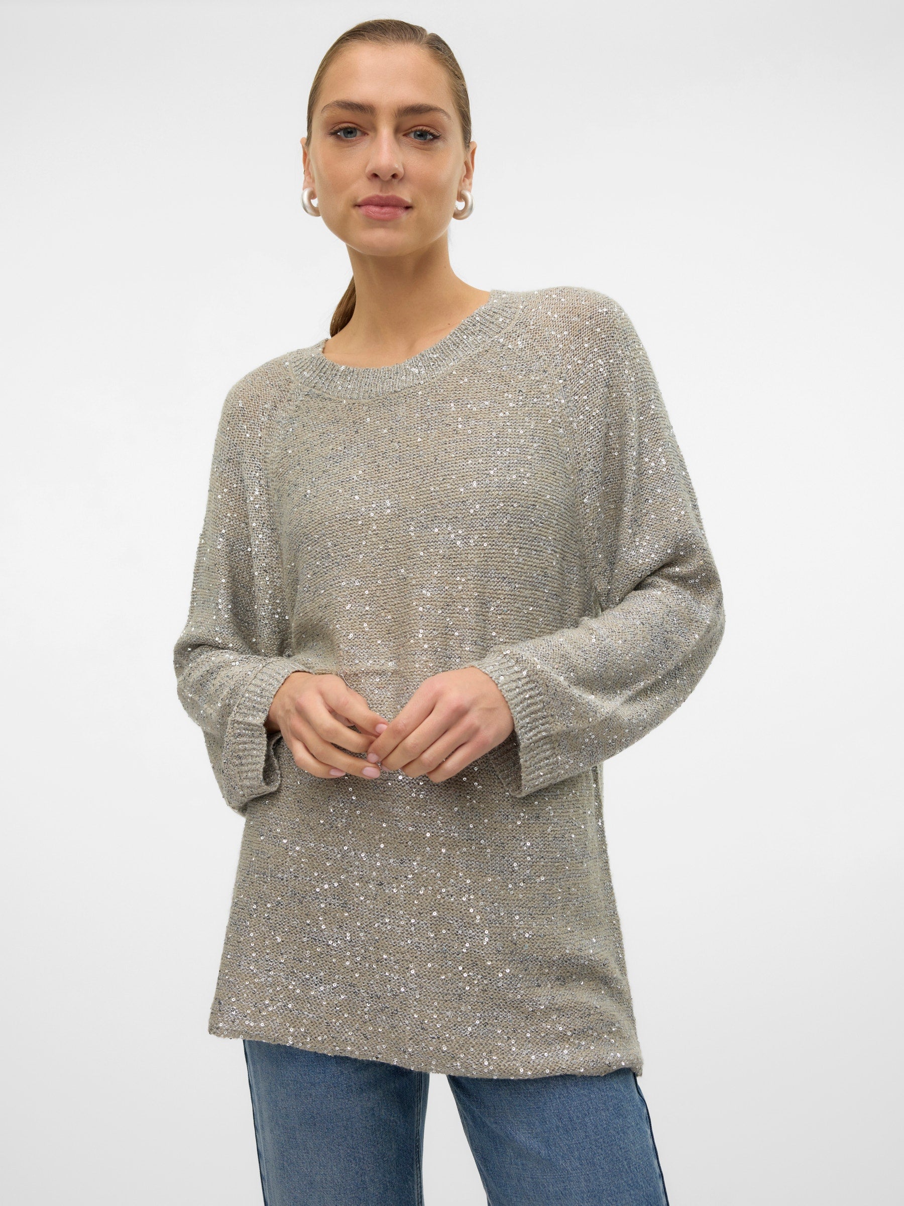 VERO MODA VMLEILANI new o-neck long pull. in griffin - Image 5