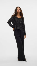 VERO MODA VMLEILANI new v-neck pullover - pumice stone w. silver sequins