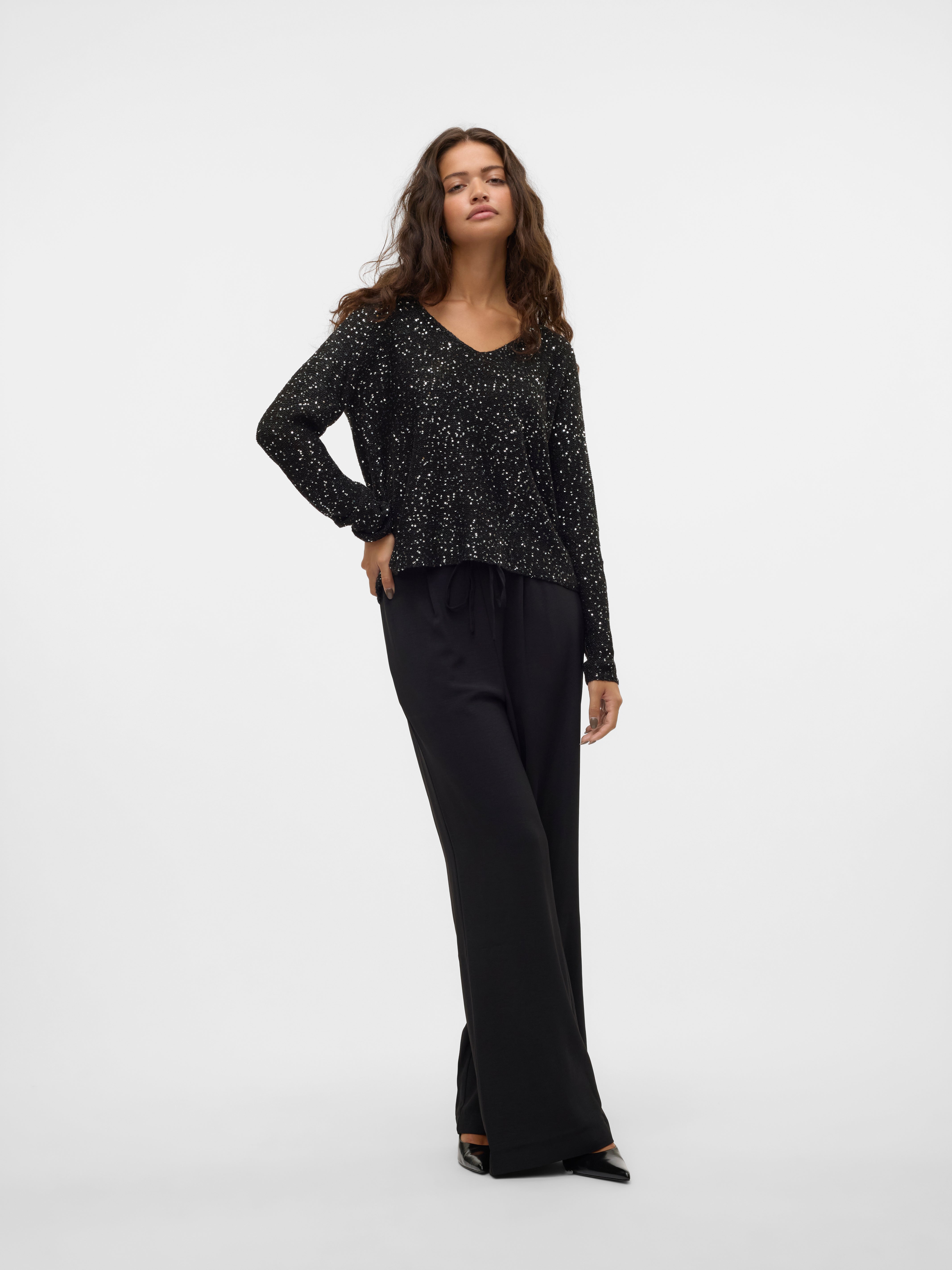 VERO MODA VMLEILANI new v-neck pullover - pumice stone w. silver sequins