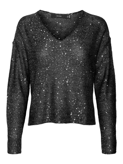 VERO MODA VMLEILANI new v-neck pullover in pumice stone w. silver sequins