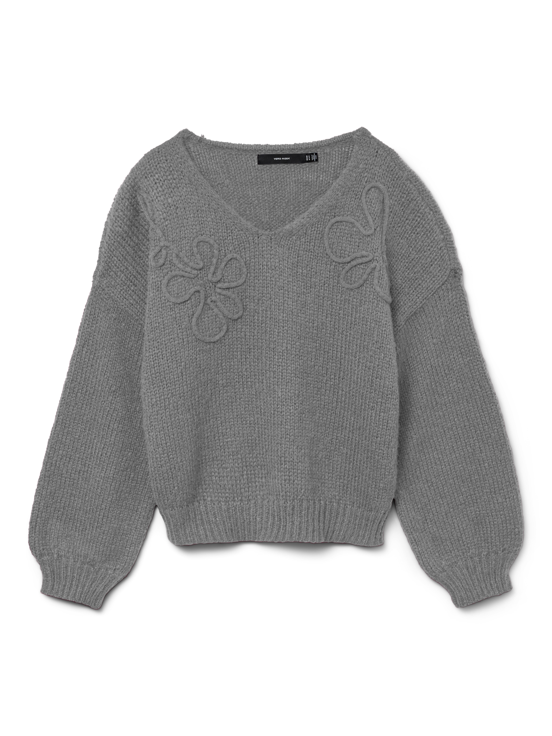 VERO MODA VMLOLLIPOP v-neck pullover boo in medium grey melange - Image 3