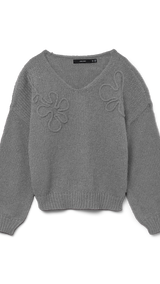 VERO MODA VMLOLLIPOP v-neck pullover boo in medium grey melange - Image 3