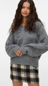 VERO MODA VMLOLLIPOP v-neck pullover boo in medium grey melange - Image 4