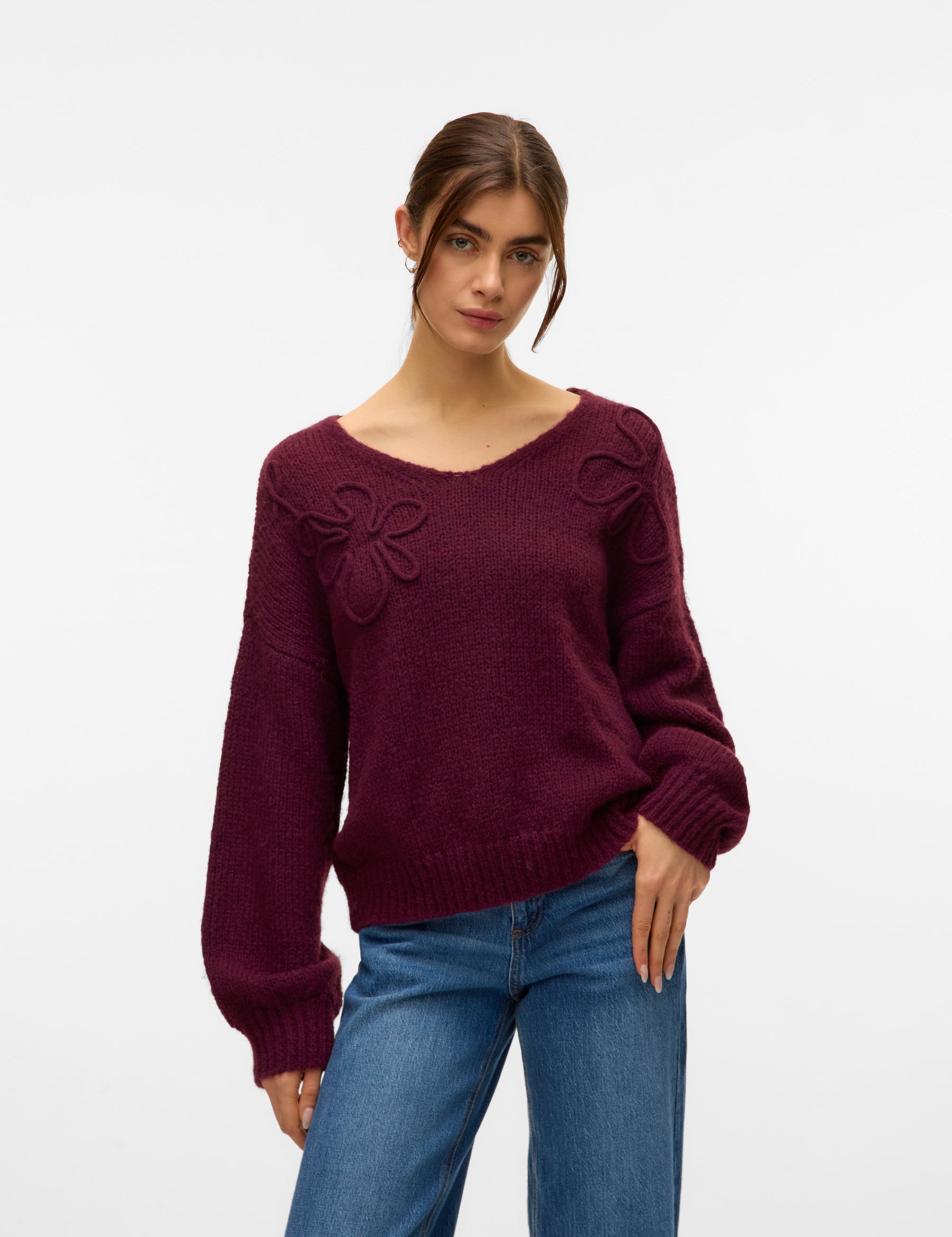 VERO MODA VMLOLLIPOP v-neck pullover boo in winetasting - Image 1