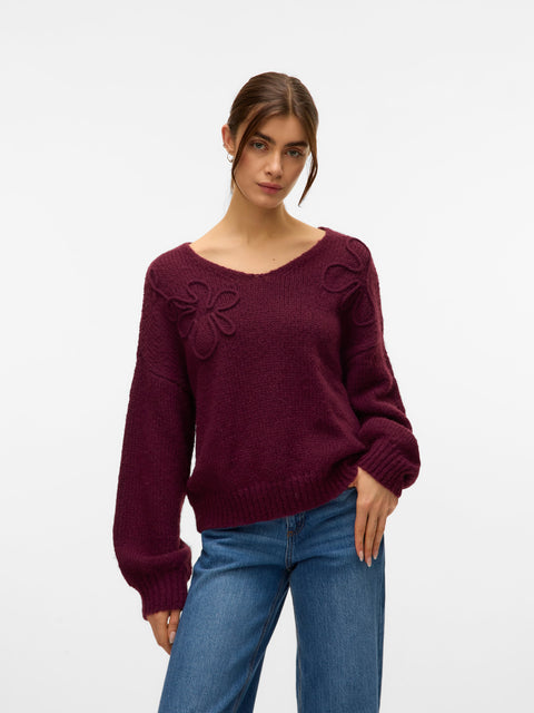 VERO MODA VMLOLLIPOP v-neck pullover boo in winetasting