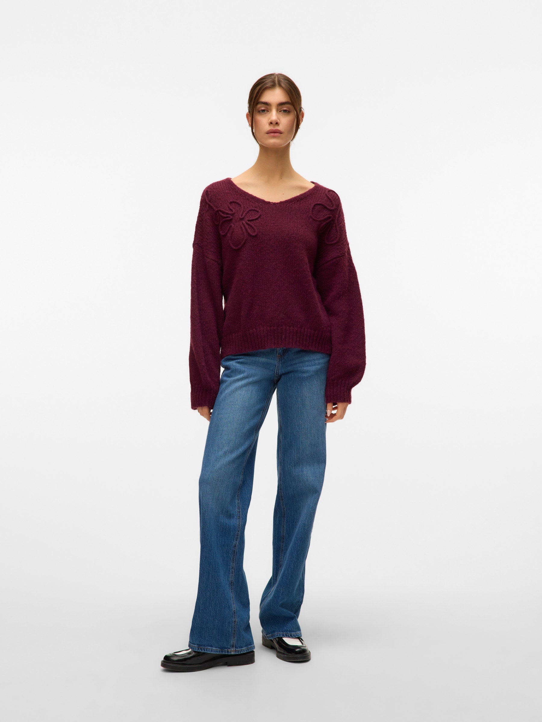 VERO MODA VMLOLLIPOP v-neck pullover boo in winetasting - Image 4