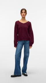 VERO MODA VMLOLLIPOP v-neck pullover boo in winetasting - Image 4