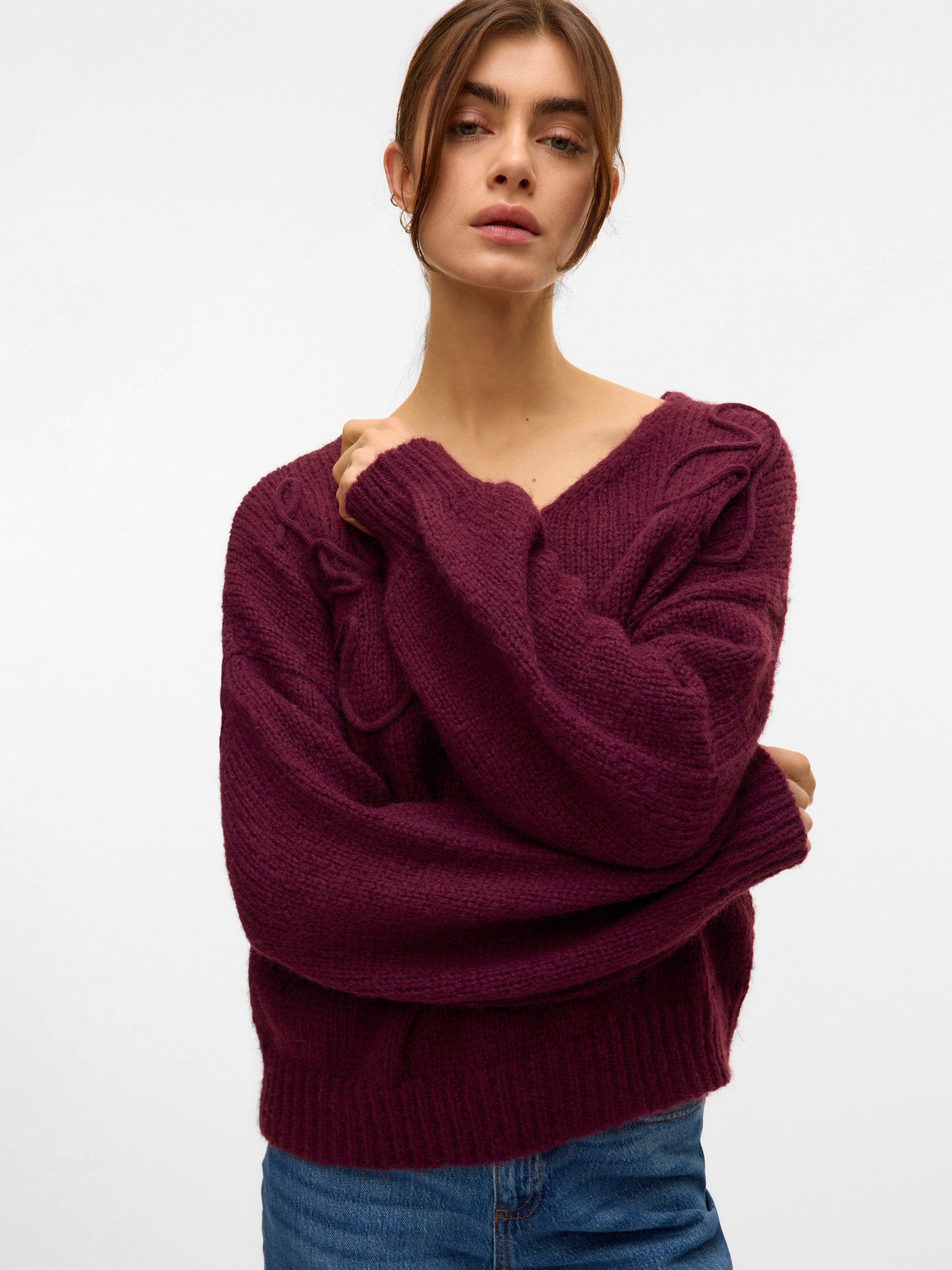 VERO MODA VMLOLLIPOP v-neck pullover boo in winetasting - Image 5