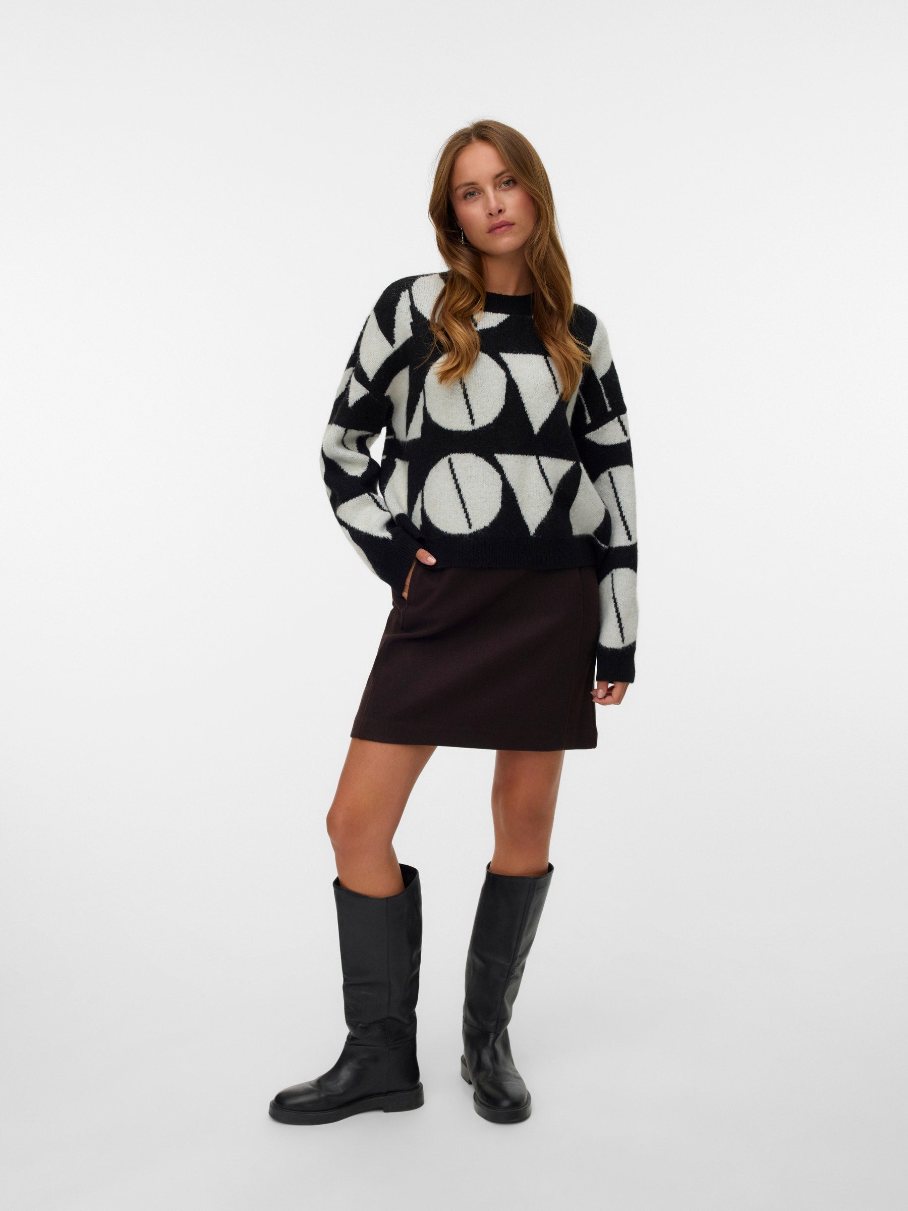 VERO MODA VMLOVE o-neck pullover boo in medium grey melange w. birch solid - Image 1