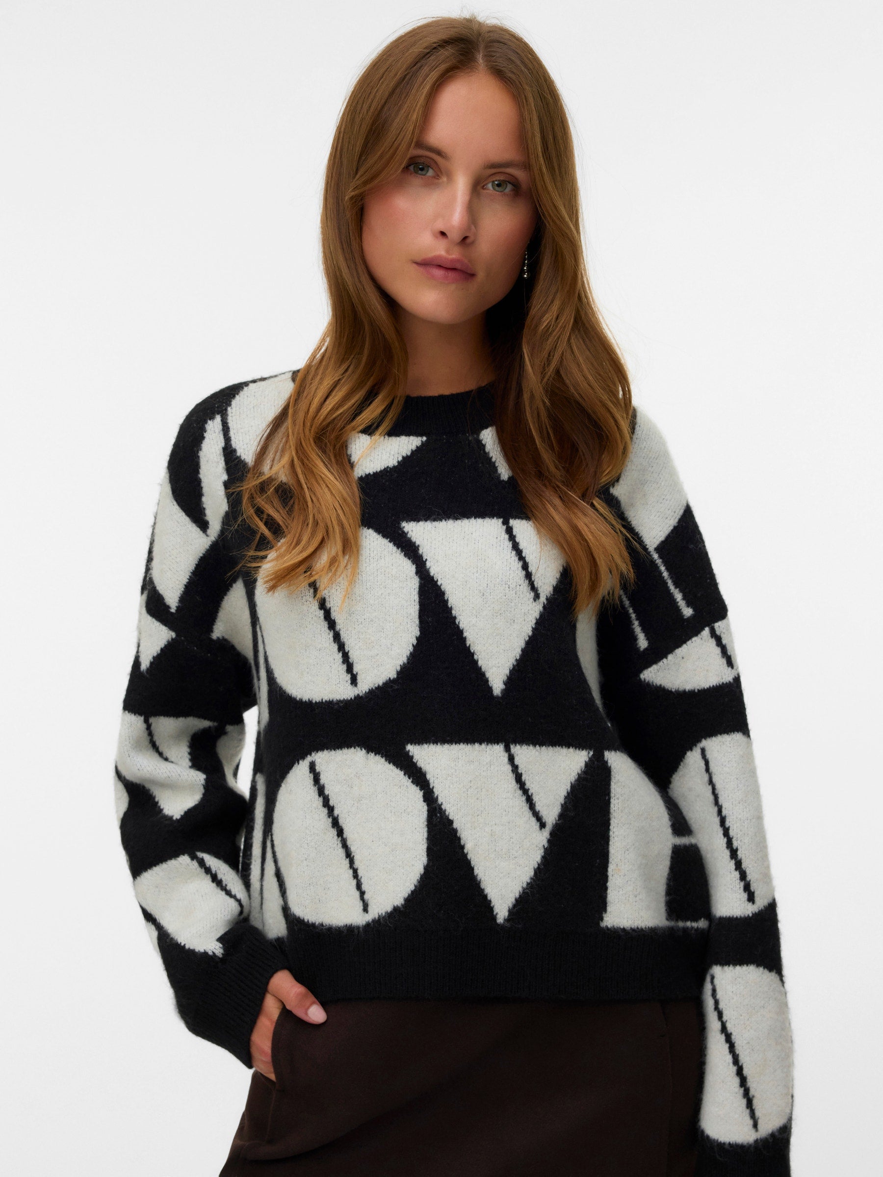 VERO MODA VMLOVE o-neck pullover boo in medium grey melange w. birch solid - Image 4