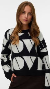 VERO MODA VMLOVE o-neck pullover boo in medium grey melange w. birch solid - Image 4