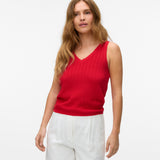 VERO MODA VMLUXLIGHT pointelle v-neck top in fiery red - Image 1
