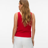 VERO MODA VMLUXLIGHT pointelle v-neck top in fiery red - Image 2