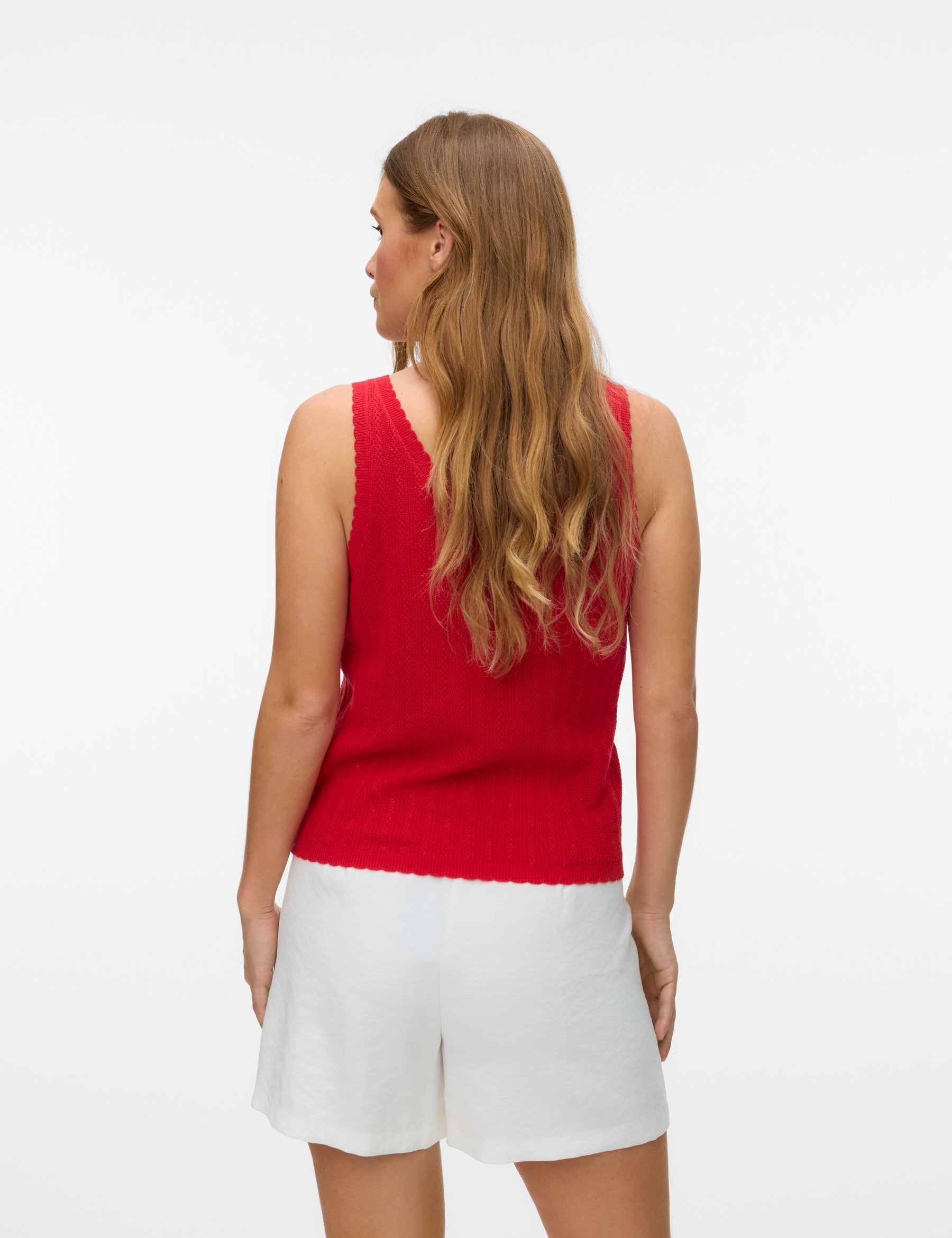 VERO MODA VMLUXLIGHT pointelle v-neck top in fiery red - Image 2