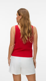 VERO MODA VMLUXLIGHT pointelle v-neck top in fiery red - Image 2